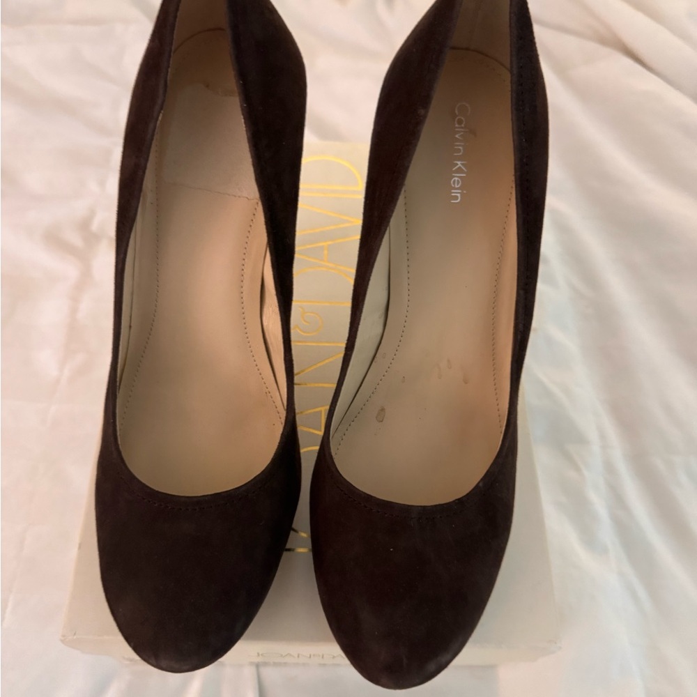 Calvin Klein Brown Suede Heels Elegant Design